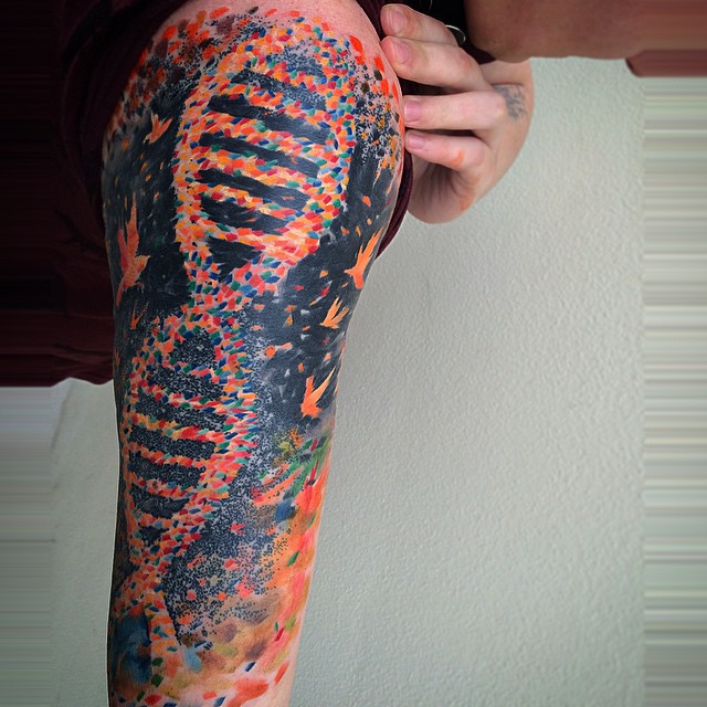 DNA Watercolor Shoulder tattoo by Ondrash Tattoo