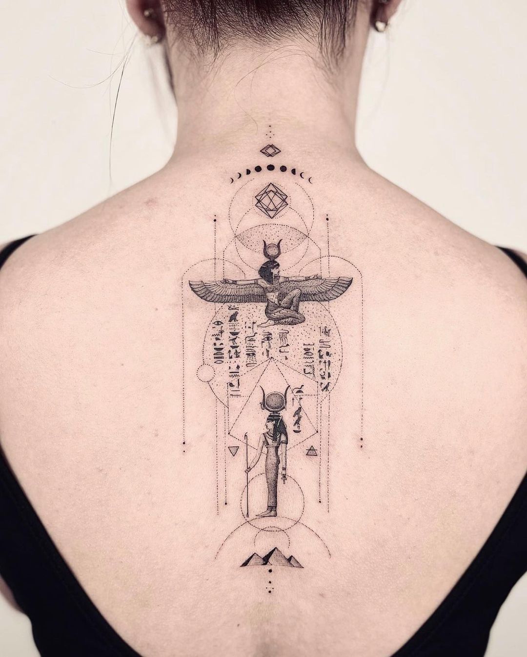 Dotwork Egyptian Tattoo on Back - Best Tattoo Ideas Gallery